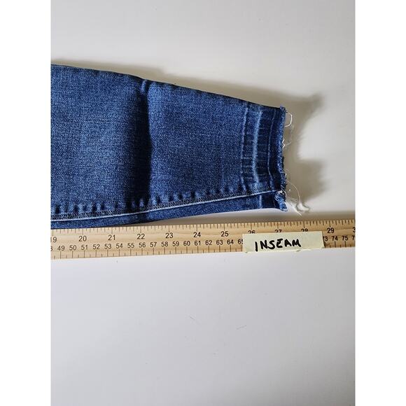 SPANX Blue Distressed Pull On Ankle Skinny Jeans Raw Fray Hem SZ XL - Picture 8 of 10